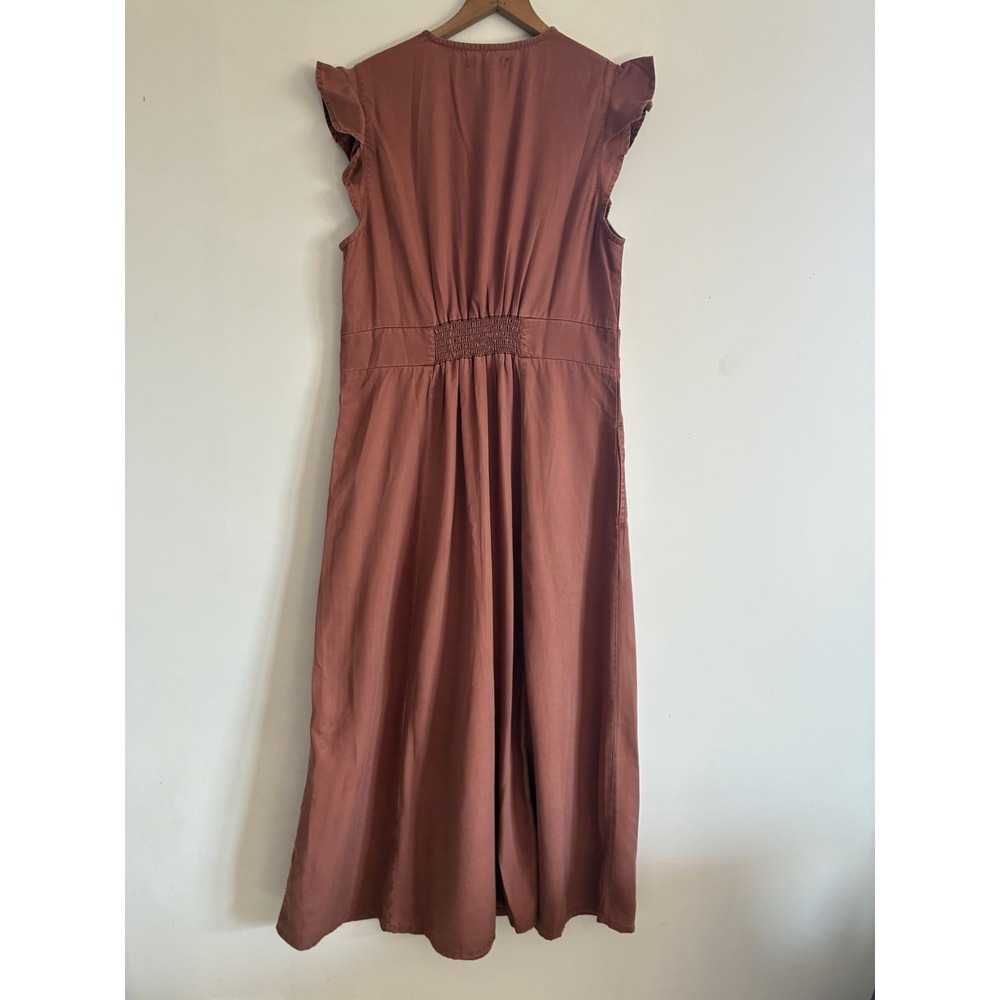 Quince Women's Long Button Down Dress Prairie Brown Neutral Medium Chic Boho - Picture 2 of 8